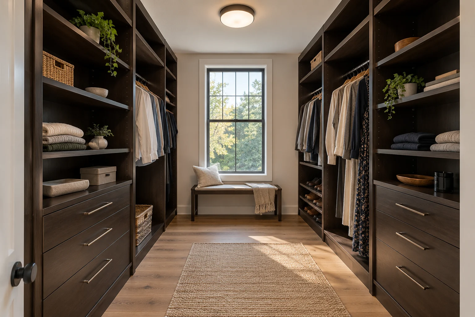Closet with dark cabinetry